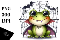 Funny Cute Frog in Front of Spider Web | Clipart Product Image 1