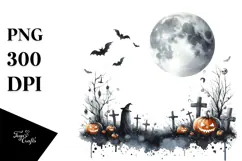 Watercolor Halloween Moon PNG Product Image 1