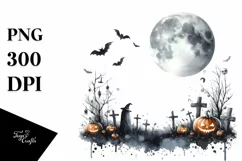 Watercolor Halloween Moon PNG Product Image 1