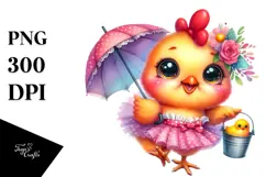 Smiling Baby Rooster with Umbrella PNG Product Image 1