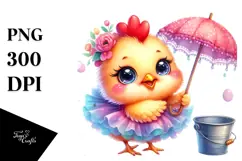 Smiling Baby Rooster with Umbrella PNG Product Image 1