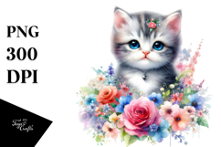 Colorful Cute Cat Watercolor PNG Product Image 1