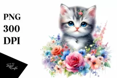 Colorful Cute Cat Watercolor PNG Product Image 3