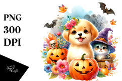 Cute Baby Dog Halloween Scene | Sublimation | Clipart Product Image 1