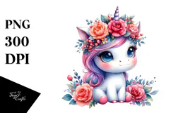 Cute Sitting Unicorn with Expressive Face PNG Product Image 1