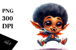 Funny Vampire Jumping with Afro Haircut PNG Product Image 1