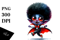 Funny Vampire Jumping with Afro Haircut PNG Product Image 1