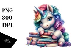 Colorful Unicorn with Stack of Books, PNG Product Image 3