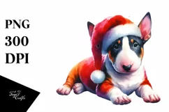 a Cute Sitting Bull Terrier with Santa Hat PNG Product Image 1