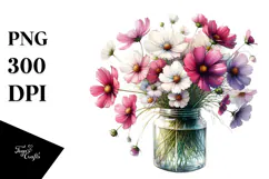 Watercolor Jar with Cosmos | Sublimation | Clipart Product Image 1