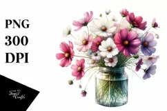 Watercolor Jar with Cosmos | Sublimation | Clipart Product Image 1