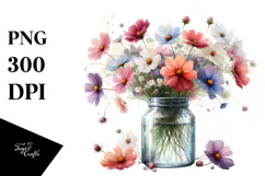 Watercolor Jar with Cosmos | Sublimation | Clipart Product Image 1