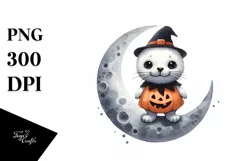 Cute Baby Seal on Halloween Moon PNG Product Image 3