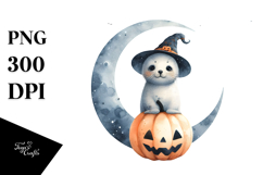 Cute Baby Seal on Halloween Moon PNG Product Image 1