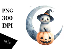 Cute Baby Seal on Halloween Moon PNG Product Image 1