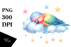 Cute Parrot Sleeping On A Cloud Clipart Product Image 1