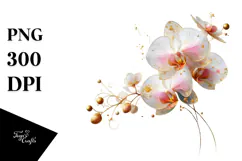Orchid with Golden Insertions, Watercolor PNG Product Image 1