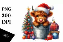 Cute Baby Cow with Santa Hat PNG Product Image 1