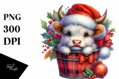 Cute Baby Cow with Santa Hat PNG Product Image 1