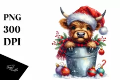 Cute Baby Cow with Santa Hat PNG Product Image 1