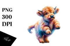 Colorful Baby Highland Cow Dancing PNG Product Image 3