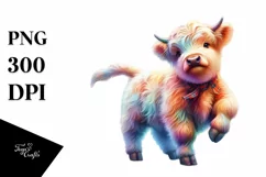Colorful Highland Cow Dancing, PNG Product Image 1