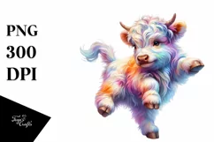 Colorful Highland Cow Dancing, PNG Product Image 1