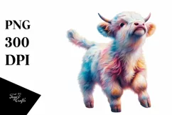 Colorful Highland Cow Dancing, PNG Product Image 1