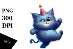 Silly Cartoon Cat with Party Hat PNG Product Image 1