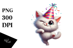 Silly Cartoon Cat with Party Hat PNG Product Image 1