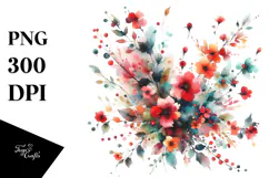 Colorful Abstract with Red Flowers, Transparent PNG Product Image 1
