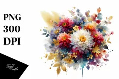 Colorful Bouquet Gold Foil Chrysanthemum | Sublimation Product Image 1