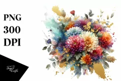 Colorful Bouquet Gold Foil Chrysanthemum | Sublimation Product Image 1