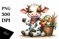 Baby Cow with Autumn Vegetables | Sublimation | Clipart Product Image 1