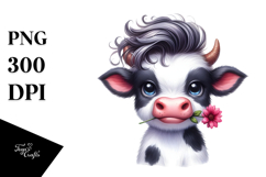 Baby Cow with Flower in Mouth PNG Product Image 1