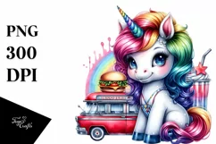 Colorful Unicorn with 50s Diner, PNG Product Image 3