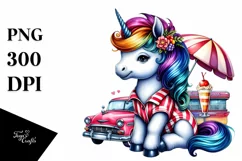 Colorful Unicorn with 50s Diner, PNG Product Image 3