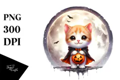Cute Baby Kitten on Halloween Moon PNG Product Image 1