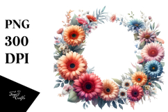 Colorful Gerbera Floral Frame, High-Res PNG Product Image 1