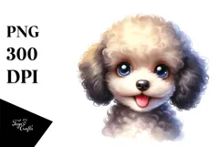 Happy Baby Poodle Watercolor PNG Product Image 1