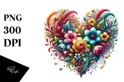 Floral Heart Digital Painting PNG Product Image 1
