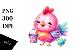 Colorful Baby Rooster on Bucket, PNG Product Image 1