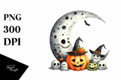 Funny Watercolor Halloween Simple Moon Clipart Product Image 1