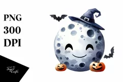 Funny Watercolor Halloween Simple Moon Clipart Product Image 3