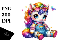 Watercolor Baby Unicorn PNG Product Image 1