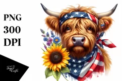 Proud Highland Cow with Sunflower | Clipart Product Image 3