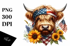 Proud Highland Cow with Sunflower | Clipart Product Image 1