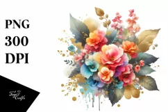 Colorful Bouquet Gold Foil Begonia | Sublimation Clipart Product Image 1