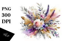 Colorful Bouquet Gold Foil Lavender | Sublimation Clipart Product Image 1