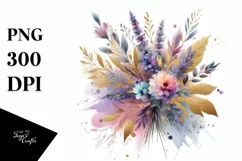 Colorful Bouquet Gold Foil Lavender | Sublimation Clipart Product Image 1